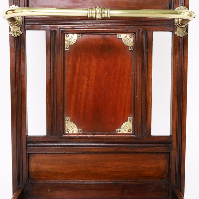 Burnt Umber Antique English British Colonial Wood and Brass Cane or Umbrella Stand For Sale - Image 8 of 9
