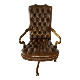Schafer Brothers Cordovan Tufted Leather Executive Desk Chair For Sale