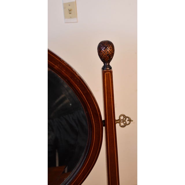 1900s Antique English Hepplewhite Mahogany Inlaid Vanity Desk Mirror and Chair For Sale - Image 6 of 17