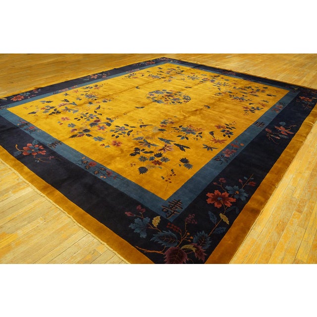 Art Deco 1920s Yellow Field Open Field Medallion Antique Art Deco Chinese Rug For Sale - Image 3 of 11