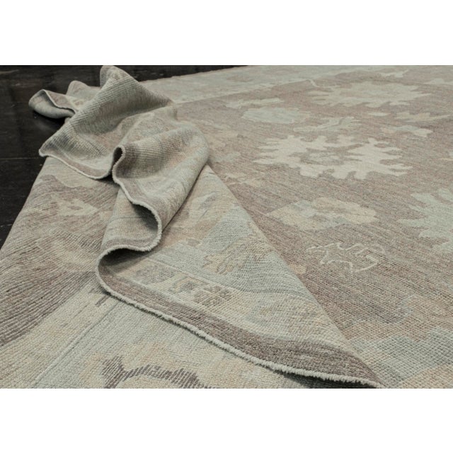 Taupe Turkish Oushak Rug Taupe and Sage Green Handwoven Wool Rug 10'8" X 14'2" For Sale - Image 8 of 10