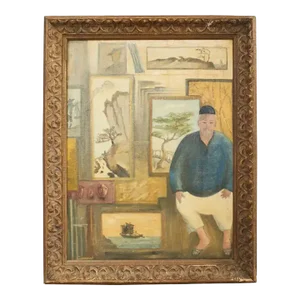 Midcentury Painting of an Asian Artist in His Studio