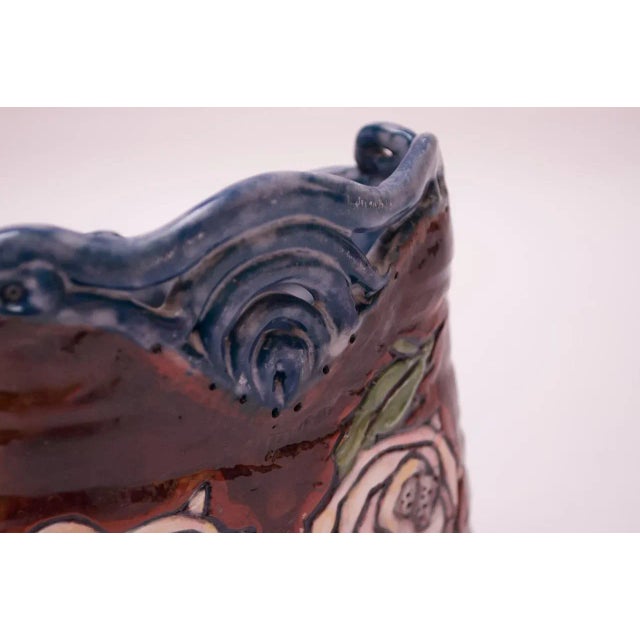 Midcentury Studio Terracotta Floral Vase Signed For Sale - Image 11 of 12