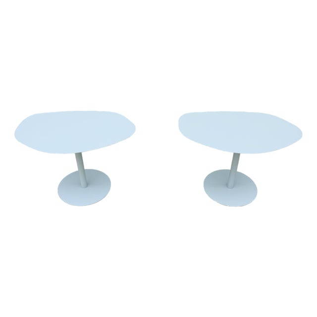 MCM Style Light Blue Organic Forms Side Tables Attributed to Morten Voss, a Pair For Sale