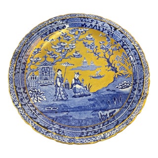 Early 20th Century Blue White and Gold Chinoiserie Plate For Sale