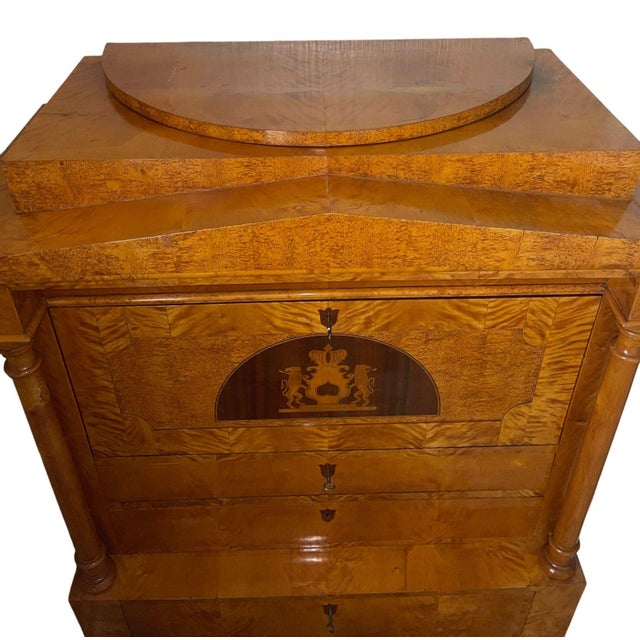 Wood 19th Century Biedermeier Secretary Desk With Secret Compartments For Sale - Image 7 of 11