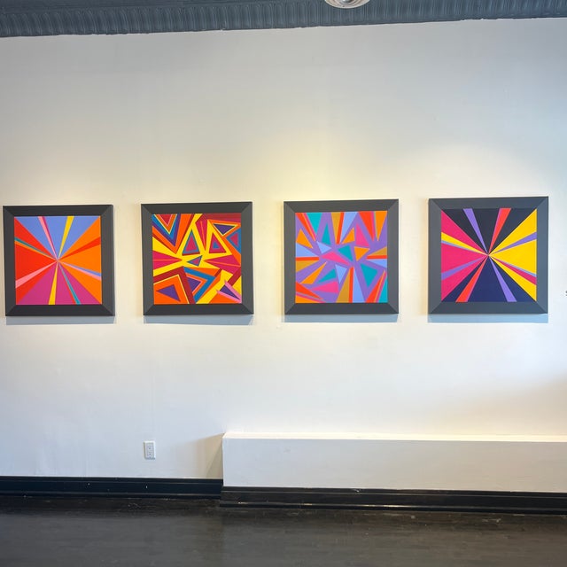 Contemporary Abstract Geometric Acrylic Painting on Canvas by Stan Edwards For Sale - Image 4 of 4