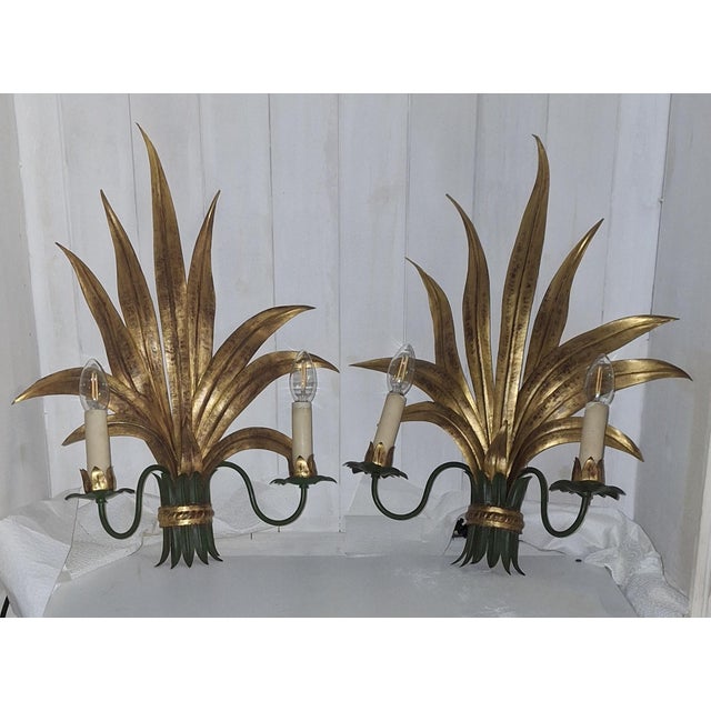 Florentine Wall Lamps in Colored Metal, 1960s, Set of 2, in Very Good conditions. Designed 1960 to 1969 European Plug (up...