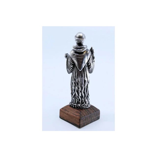 Silver Statuette of Saint Anthony with Wooden Base For Sale - Image 6 of 10