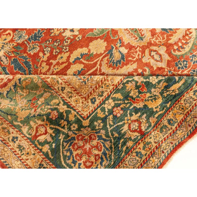 Early 20th Century Authentic Indian Red, Blue Botanic Handmade Wool Rug For Sale - Image 5 of 8