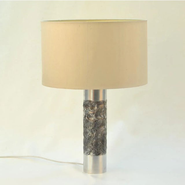 Pair of Brutalist cast aluminum cylinder table Lamps with organic textured relief by Willy Luyckx, Belgium, 1970. Willy...