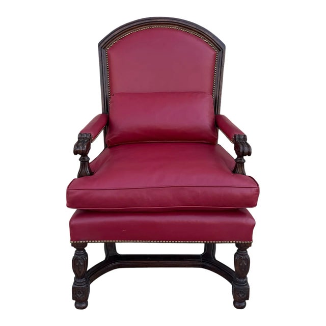French Louis XIV Style Red Leather Occasional Arm Chair by Charles Pollock For Sale - Image 3 of 7