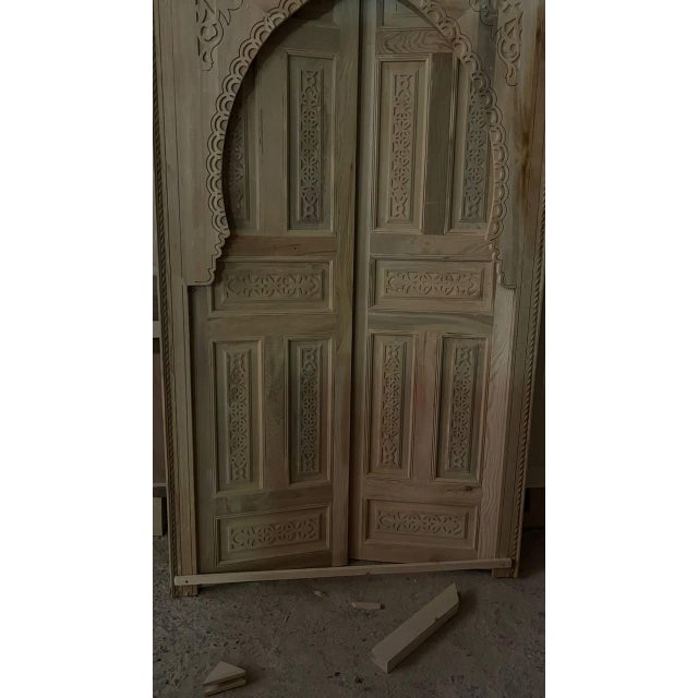 Hand-Carved Moroccan Cedar Wood Door – Arched Rustic Entryway, Statement Home Decor For Sale - Image 4 of 10