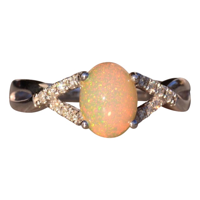 The 107th Street: Opal and Diamond Ring in White Gold For Sale