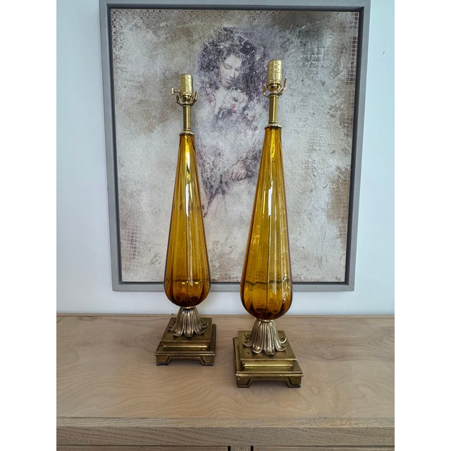 Amber Vintage Murano Teardrop Lamps – A Pair For Sale In Atlanta - Image 6 of 11