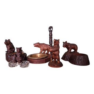 Vintage Black Forest Decorative Sculpture with Bears, 1950, Set of 5 For Sale