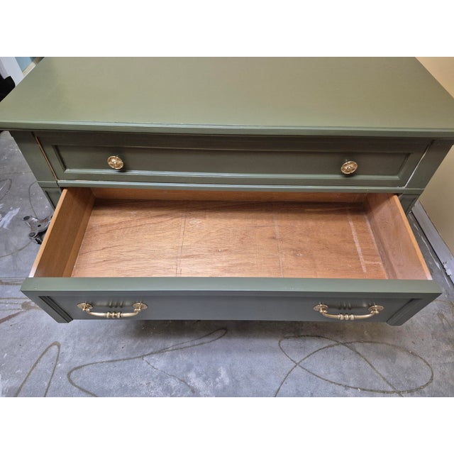 Timeless Vintage Sage Three-Drawer Dresser With Warm Gold Hardware For Sale - Image 9 of 11