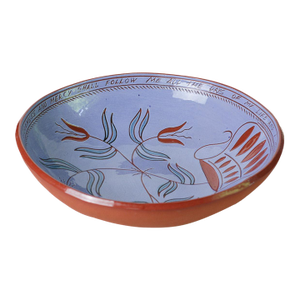 1989 Signed Redware Pottery Sgraffito Tulips Bowl