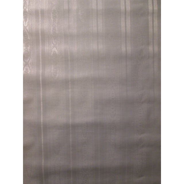 Vintage 1970s Satinesque strippable fabric backed vinyl wallcovering. White moiré stripe with watermark design pattern and...
