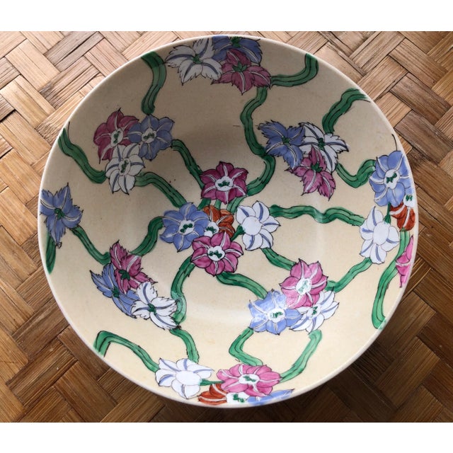 Tan Chinese Floral Chintz Hand Painted Catchall Bowl For Sale - Image 8 of 11