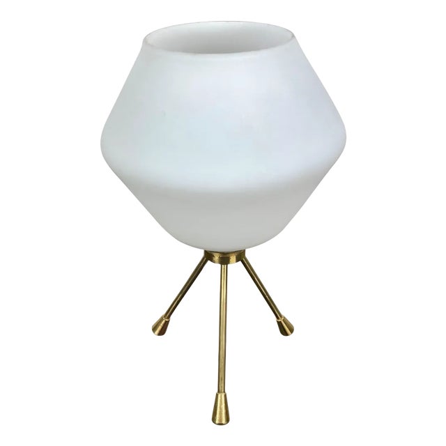 Brass & Opaline Glass Tripod Table Lamp, Italy, 1960s For Sale