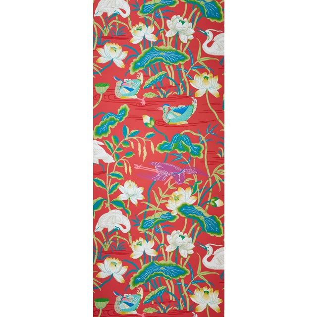 Schumacher Lotus Garden Wallpaper in Red (9 Yards) | Chairish