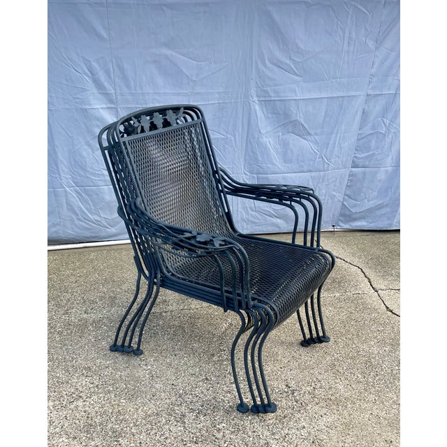 Dogwood Outdoor Patio Dining Set 4 Chairs 48" Pedestal Table Meadowcraft Attributed For Sale - Image 4 of 10