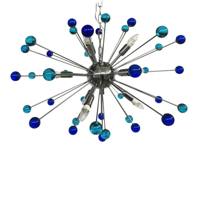Metal Murano Style Glass Sputnik Blue Italian Handmade Chandelier For Sale - Image 7 of 7