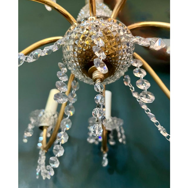 Mid-20th Century Eight Arm French Brass and Crystal Chandelier, Circa 1950 For Sale - Image 11 of 12