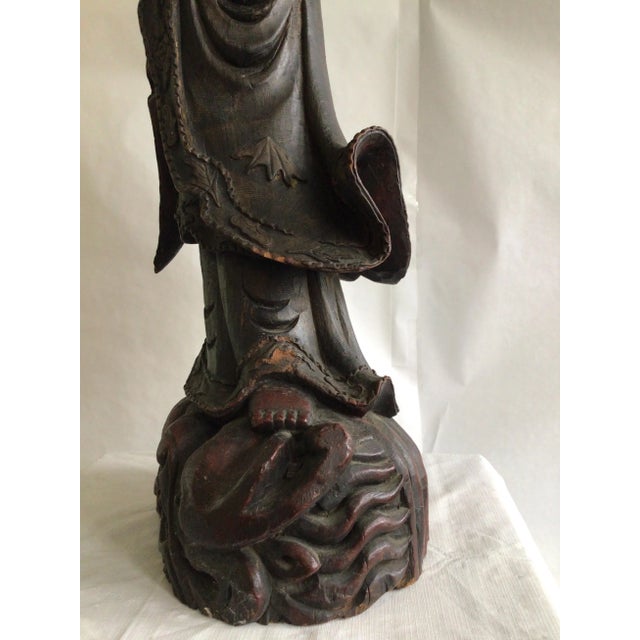 1920s Carved Wood Guanyin Statue For Sale - Image 10 of 12