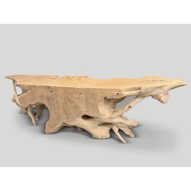 2010s Andrianna Shamaris Monumental Bleached Teak Wood Console Table For Sale - Image 5 of 6