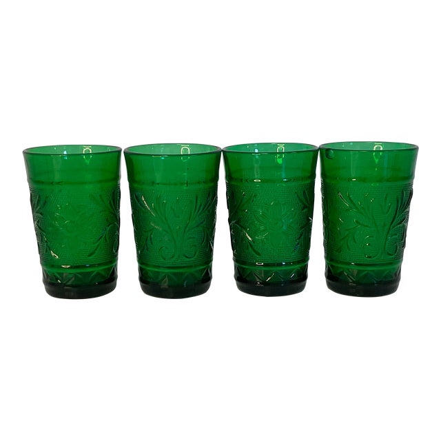 Antique Sandwich Glass Co. Pressed Green Juice Glasses Set of 4