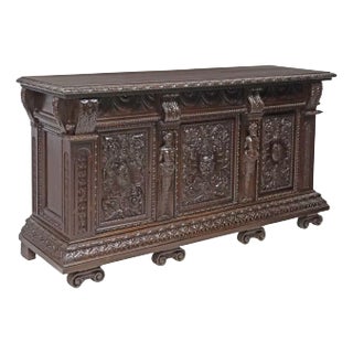 Early 1900s, Antique, Italian Renaissance Revival, Carved, Walnut, Sideboard For Sale