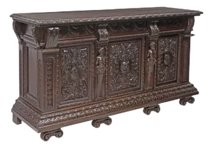 Early 1900s, Antique, Italian Renaissance Revival, Carved, Walnut, Sideboard