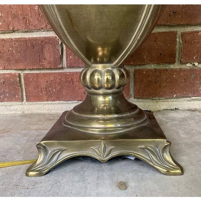 1970s Neoclassical-Style Brass Table Lamp 32” Trophy Urn Shape, Bouquet Leafs Great vintage condition. Some tarnish and...