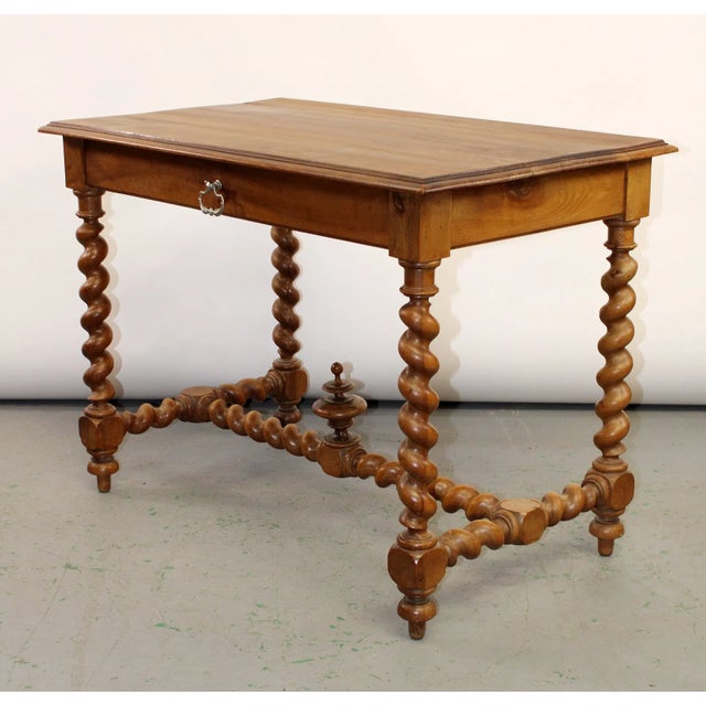 19th Century French Walnut Table With Barley Twist Legs and Stretcher, 19th Century For Sale - Image 5 of 9