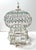 Vintage French Whitewashed Metal Birdcage With Green Glass Jewel Accents For Sale - Image 4 of 12