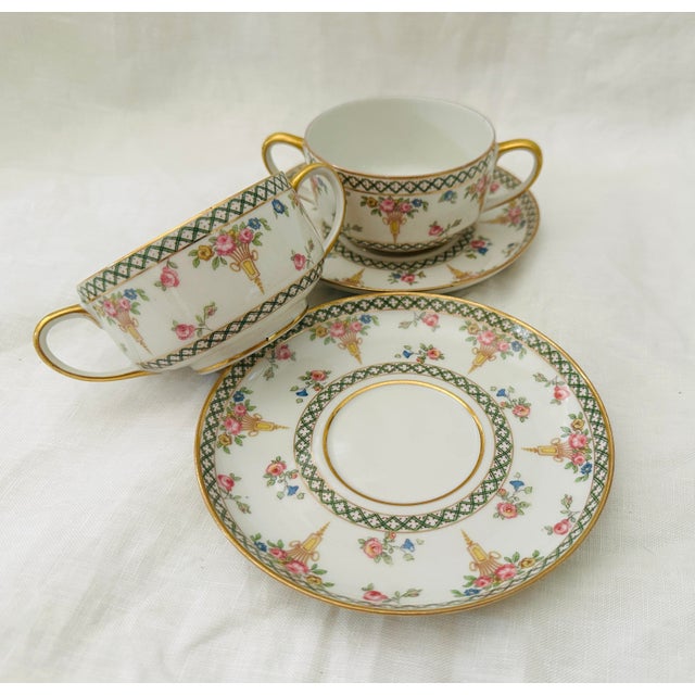 Haviland & Co. Pair of Antique Theodore Haviland Limoges Cream Soup Cup & Saucer For Sale - Image 4 of 9