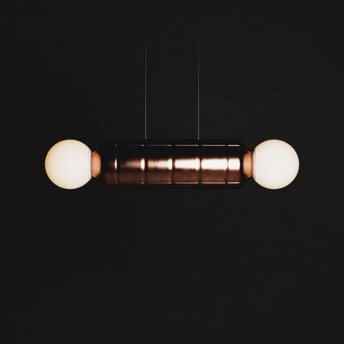 Navazi Medium Horizontal Lamp in Burnished Copper and Frosted Glass by Svitanok For Sale - Image 4 of 18