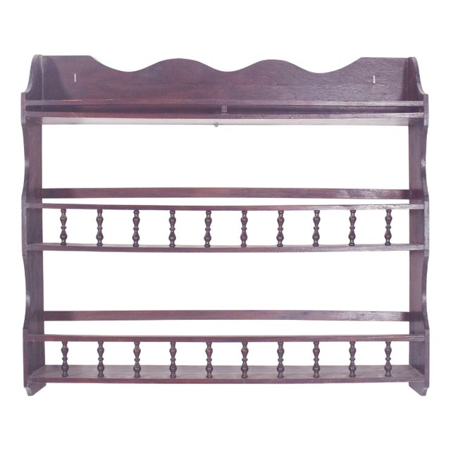 Vintage Portuguese Wooden Plate Rack with Turned Spindles, 1950 For Sale