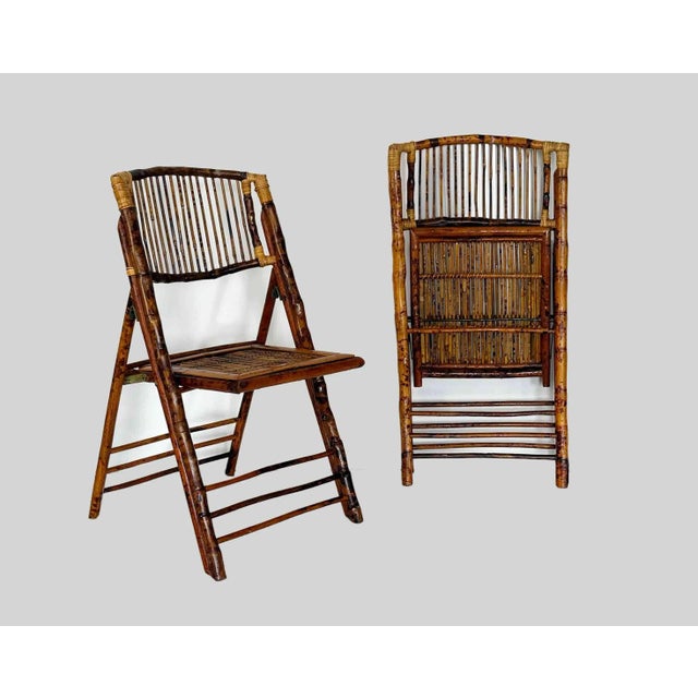 Wood Vintage Bamboo and Rattan Folding Chairs - A Pair For Sale - Image 7 of 10
