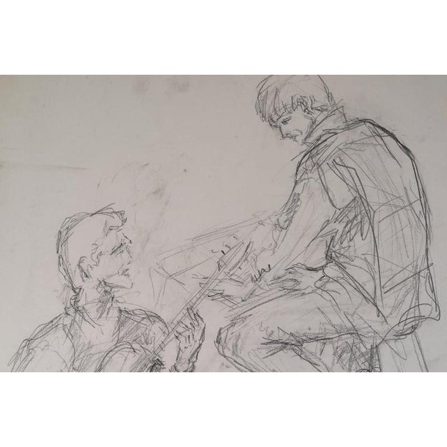 Evelyne Luez, Two Musicians, 20th Century, Pencil on Paper For Sale - Image 6 of 9