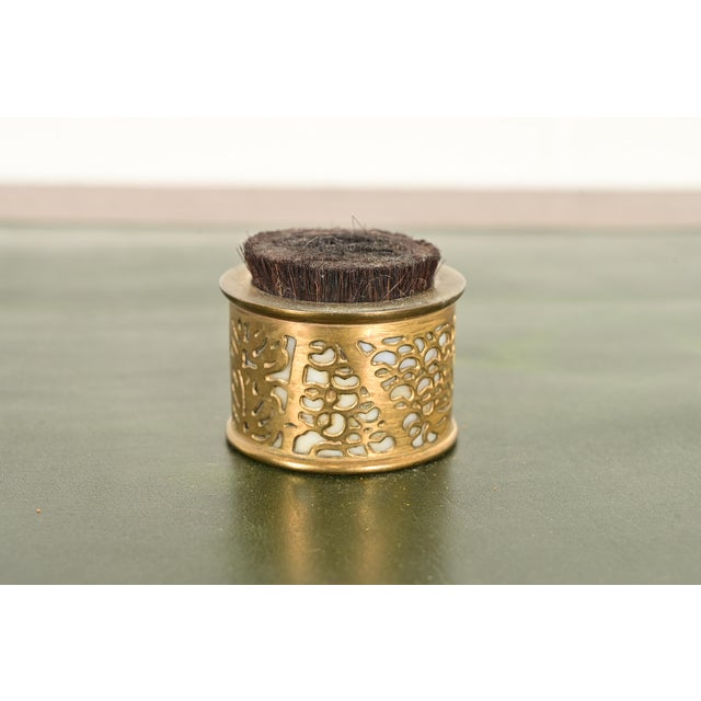 Bronze Tiffany Studios New York Grapevine Pattern Bronze Doré and Favrile Slag Glass Pen Brush For Sale - Image 8 of 8