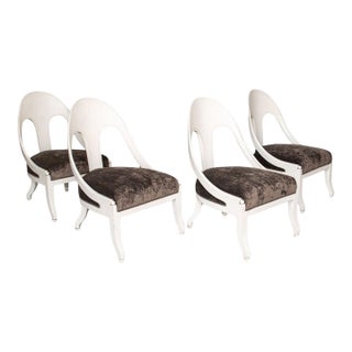 1990s Vintage Spoon Back Slipper Chairs After Michael Taylor for Baker- Set of 4 For Sale