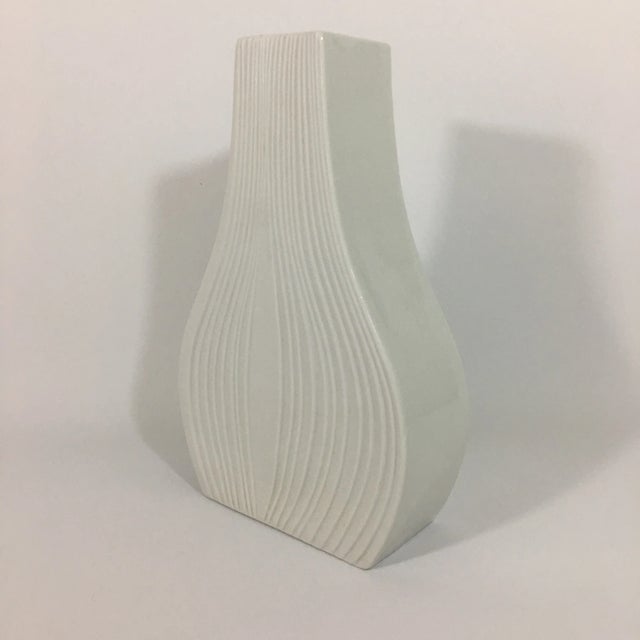 Vintage circa 1960s Naaman Artline porcelain vase in white with a textured, layered design on the front. Made in Israel...
