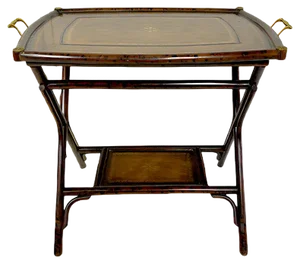 Antique Bamboo Leg Butler Table with Leather Print Tray