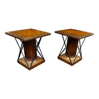 Mid 20th Century Pair Neoclassical Style Column Side Tables Mop Inlay For Sale