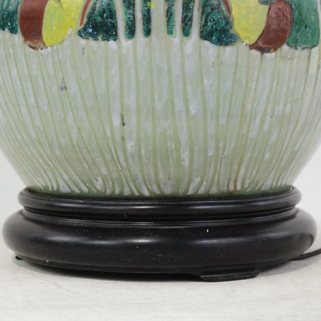 Ceramic Antique Famille Rose Bok Choy Porcelain Table Lamp With Cabbage Leaf and Butterfly Motif For Sale - Image 7 of 13