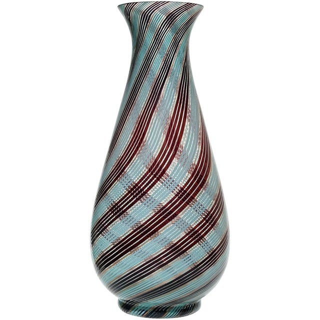 Dino Martens Murano Vintage Blue Black Copper Aventurine Italian Art Glass Centerpiece Flower Vase For Sale - Image 11 of 11