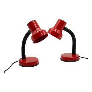 Adjustable Table Lamps in Red by Brama Milano, Italy, 1980s, Set of 2 For Sale